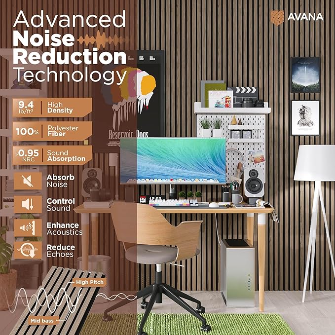 Avana Acoustic Wood Wall Panels – 94.4 x 12.6 Inch Natural Walnut Acoustic (2...