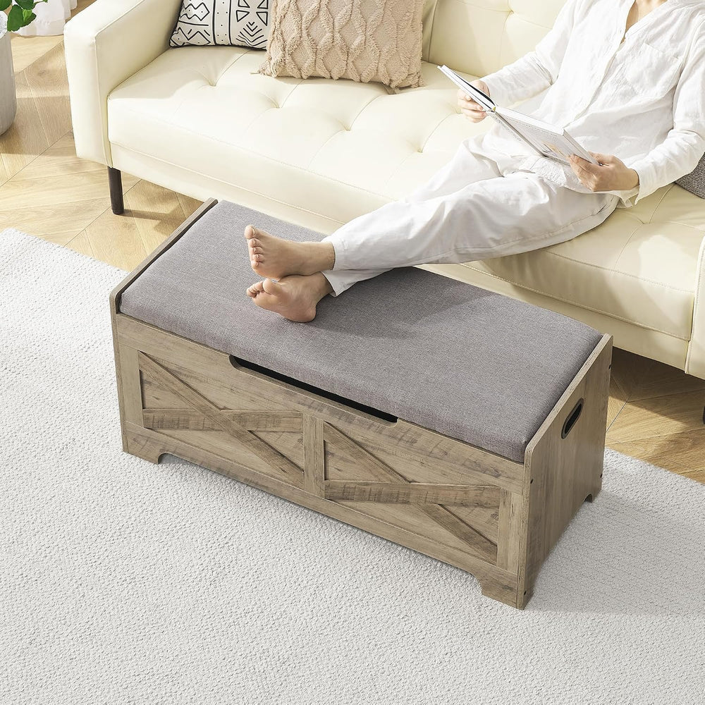 IDEALHOUSE 39.4" Storage Bench with 2 Safety Hinges, Grey