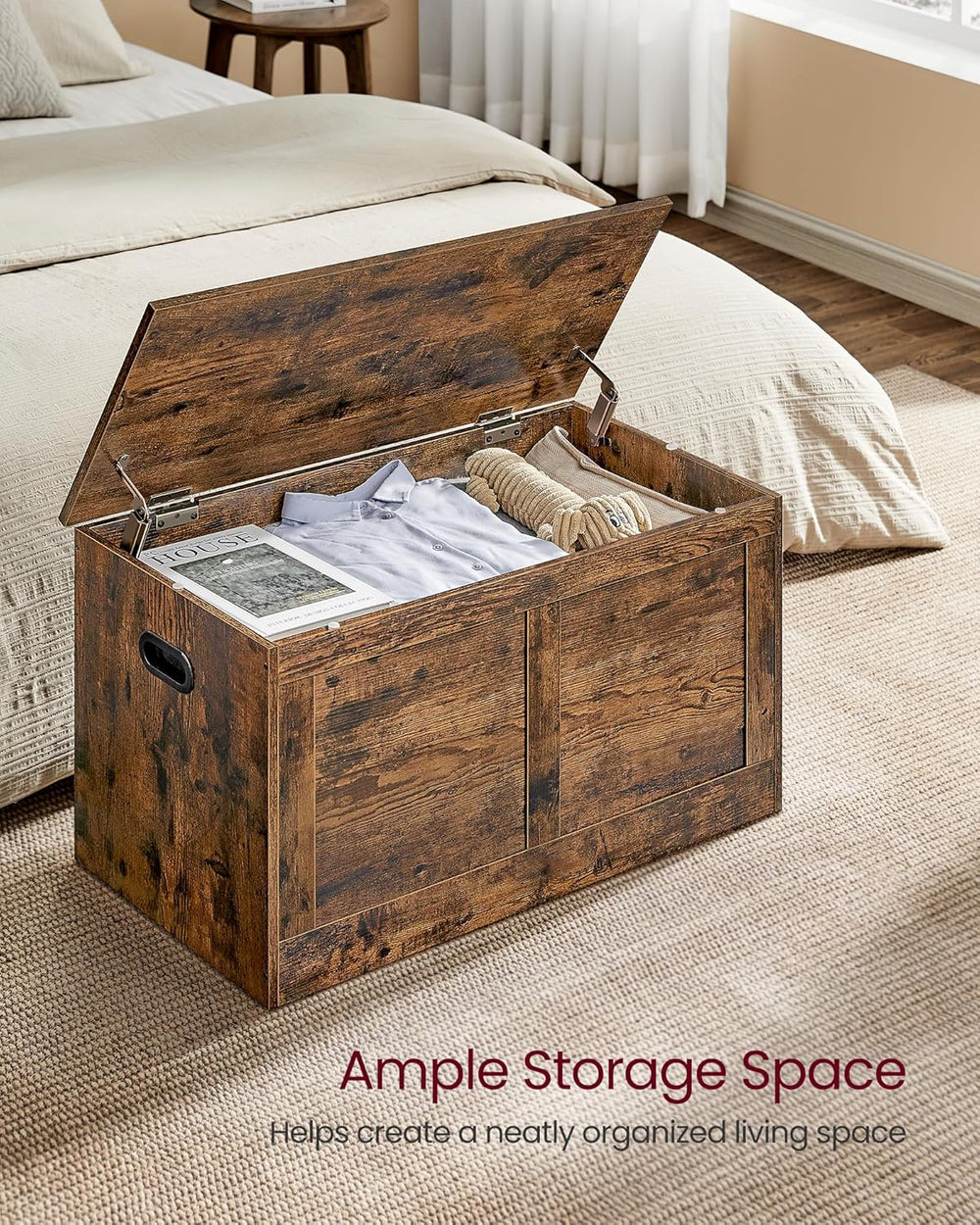VASAGLE Storage Chest with 2 Safety Hinges, 15.7 x 31.5 x 18.3 Inches