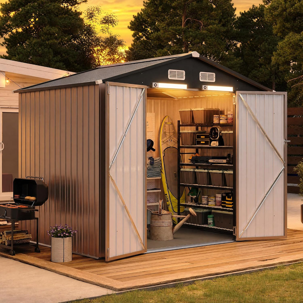 Aoxun 8'x6' Metal Storage Shed with Floor & 2 Magnetic Sensor Lig...
