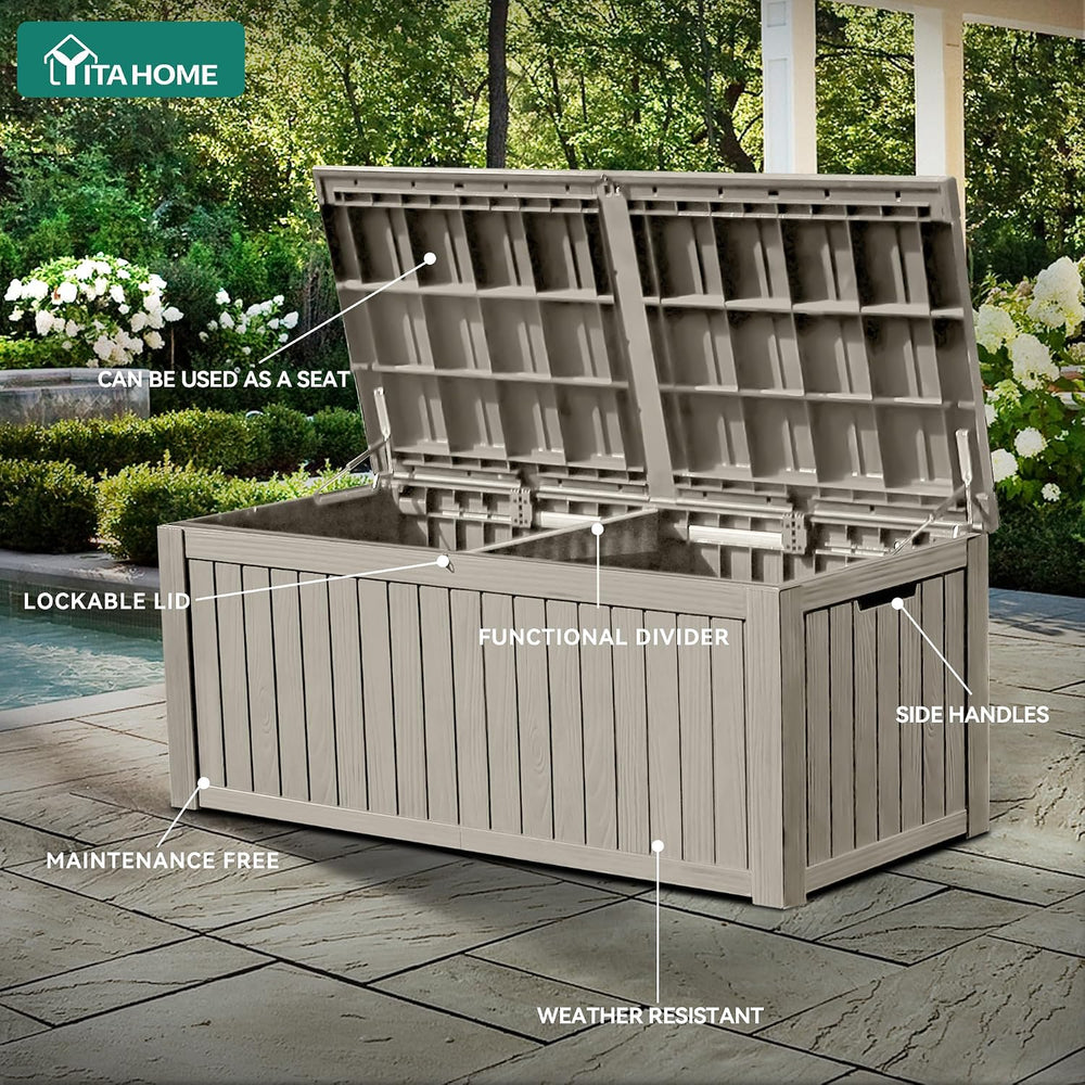 YITAHOME 180 Gallon Large Outdoor Storage XL Deck Box w/Divider for Patio
