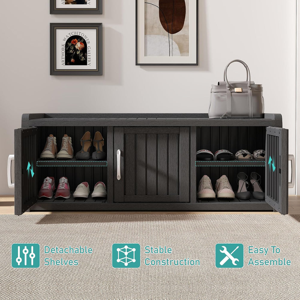 Outdoor Shoe Bench, Waterproof UV-Resistant Indoor Resin Shoe Cabinet, Entryw...