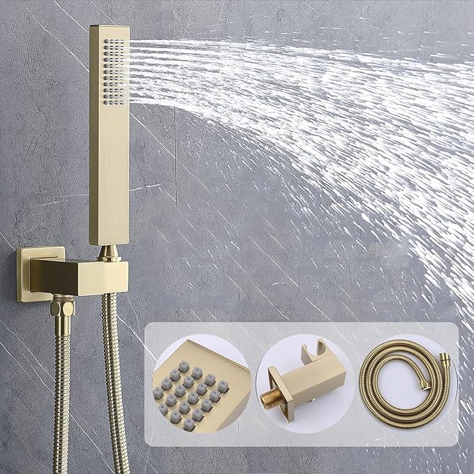 KATAIS Shower Faucet Set Brushed Gold Shower System, Temperature Display Shower