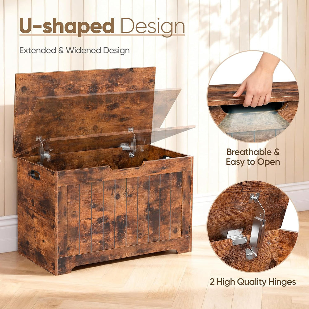 Storage Chest, Wooden Storage Bench with Flip-top Lid & Safety Hinge, Sto...