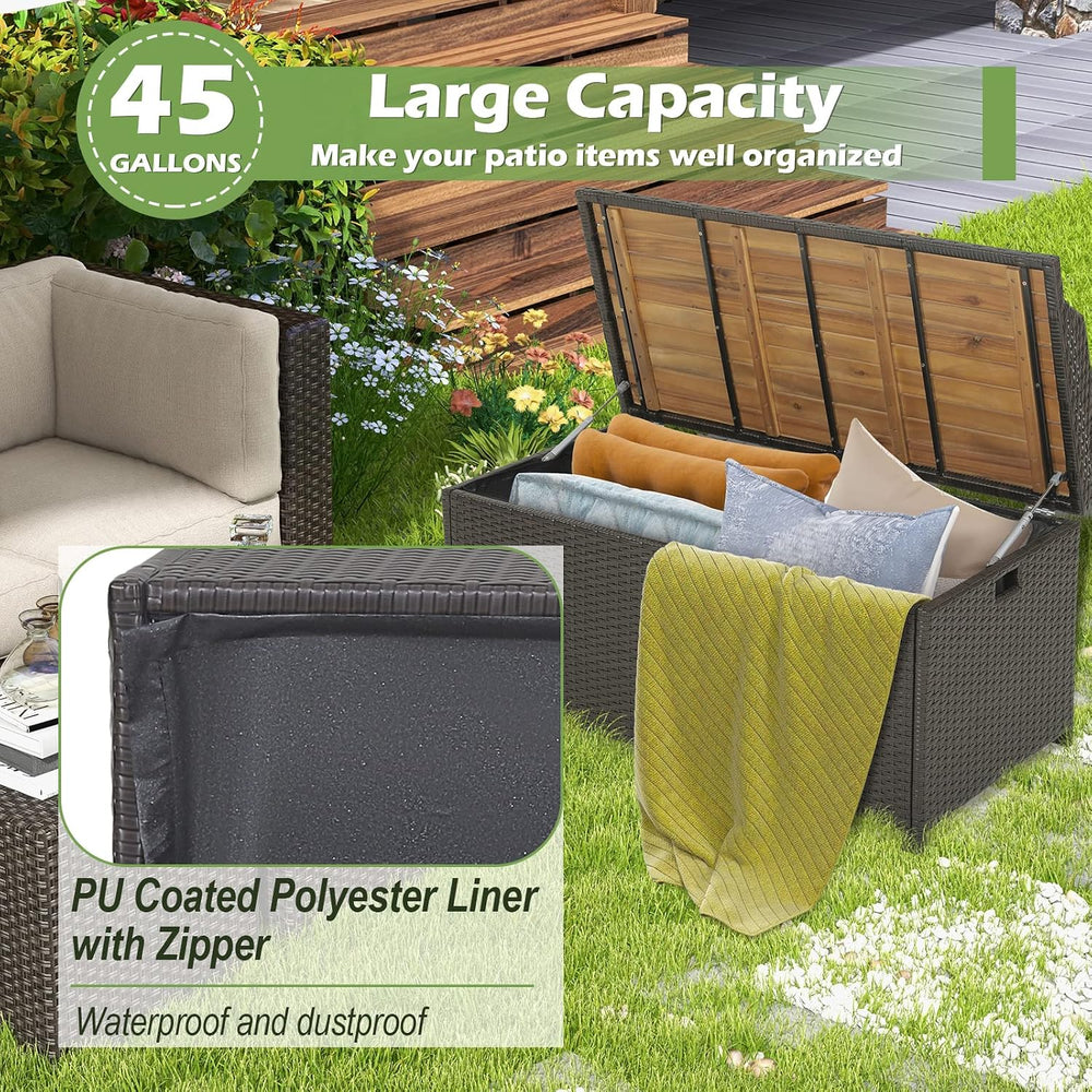 Tangkula 45 Gallon Outdoor Storage Bench, Mix Brown Rattan Storage Container ...