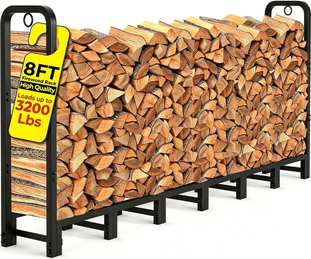 Amagabeli 8ft Firewood Log Rack Outdoor Heavy Duty Logs Holder for Fireplace ...