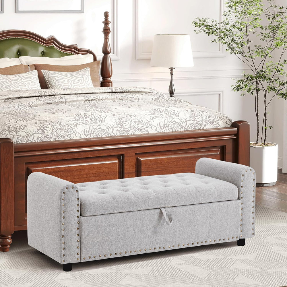 Ottoman with Storage, Tufted Storage Bench for Bedroom, 48" Fabrics End ...