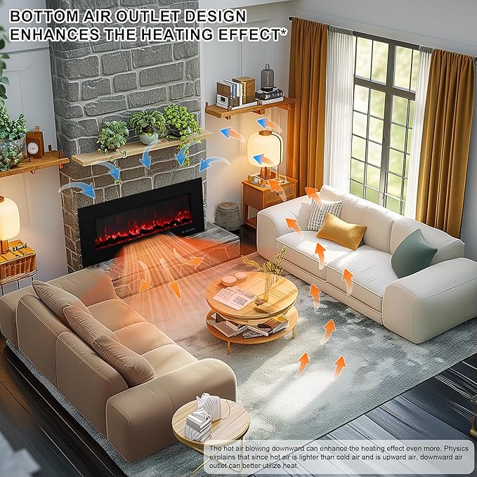 84 inches Electric Fireplace, Recessed & Wall Mounted Fireplace Heater 13...