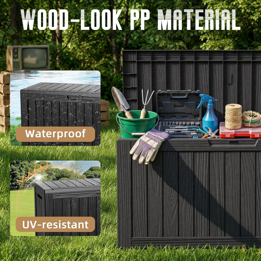 DRATO 100 Gallon Waterproof Deck Box Outdoor Storage Box with Wheels Black