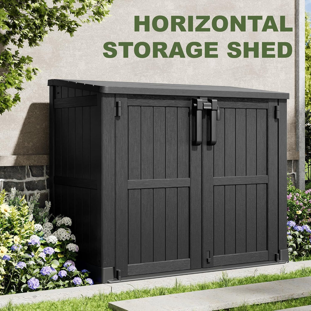 Plastic Outdoor Storage Shed, 37 Cu Ft Weatherproof Outdoor Storage Box with ...