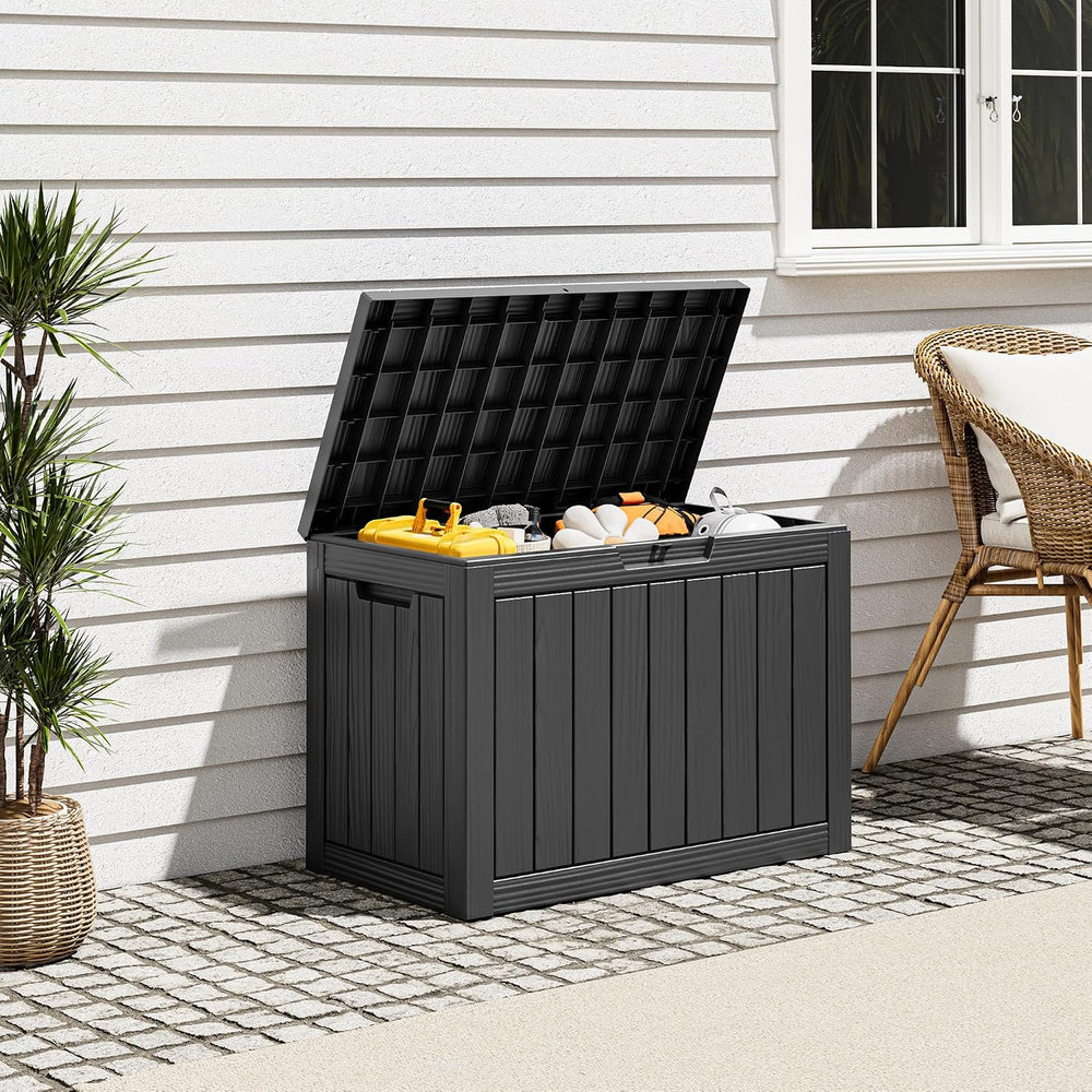 Waterproof Outdoor Storage Box, Resin Patio Bin,50 Gal,Black