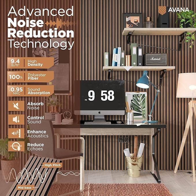 Avana Acoustic Wood Wall Panels – 94.4 x 12.6 Inch Smoke Walnut Acoustic Pane...