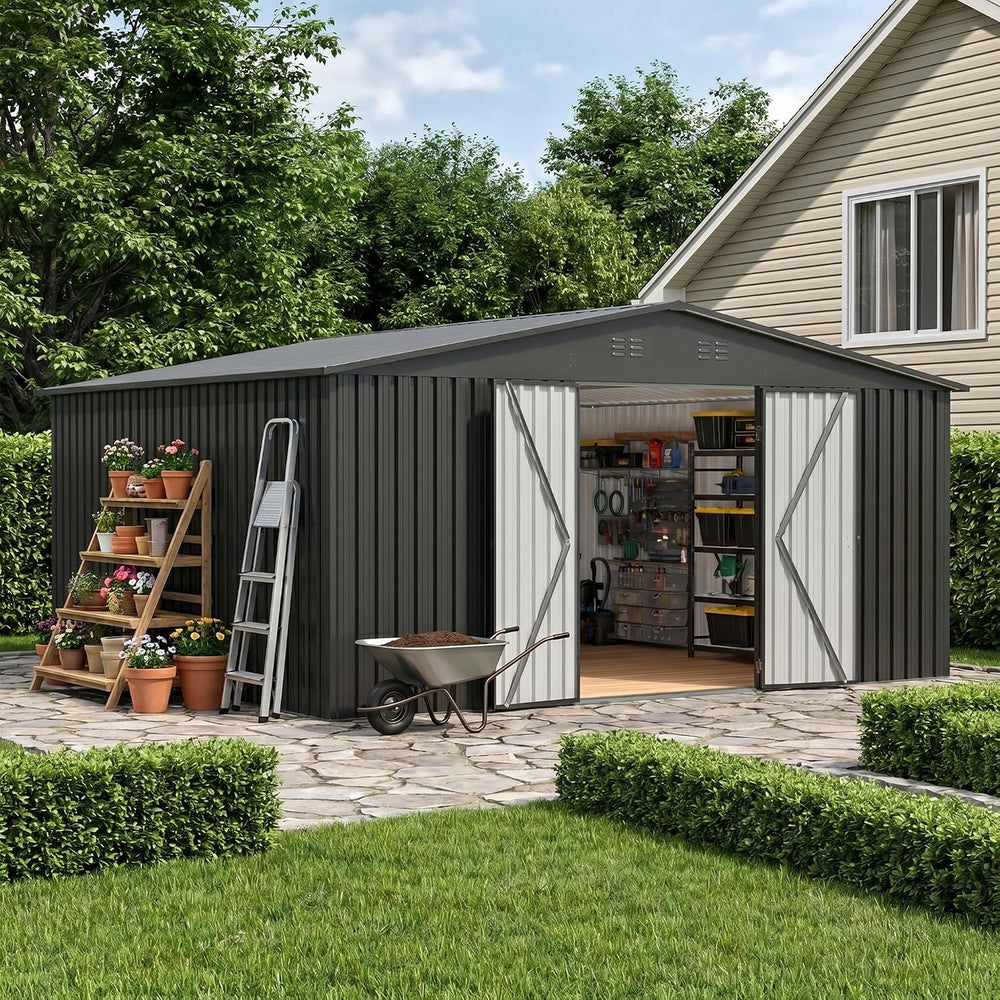 PABIMIA14X12 FT Outdoor Metal Storage Shed, Waterproof Storage Shed with Lock...