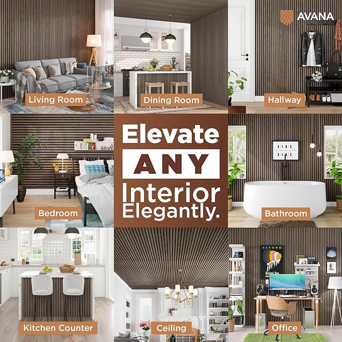 Avana Acoustic Wood Wall Panels – 94.4 x 12.6 Inch Natural Walnut Acoustic (2...