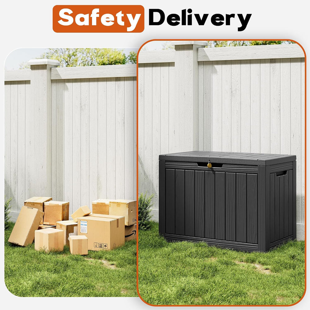 Waterproof Outdoor Storage Box, Resin Patio Bin,50 Gal,Black