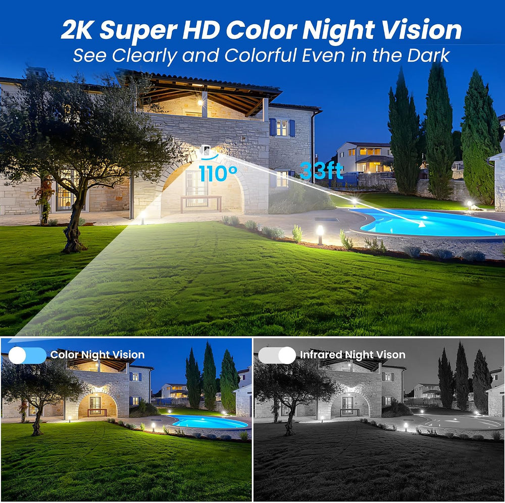 2K Security Cameras Wireless Outdoor, Integrated Spotlight & Siren, AI Mo...
