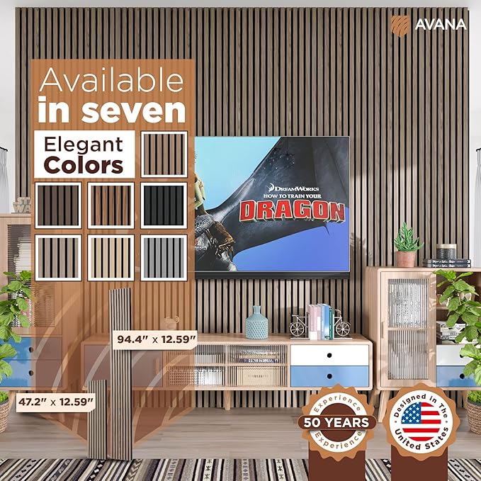Avana Acoustic Wood Wall Panels – 94.4 x 12.6 Inch Natural Walnut Acoustic (2...