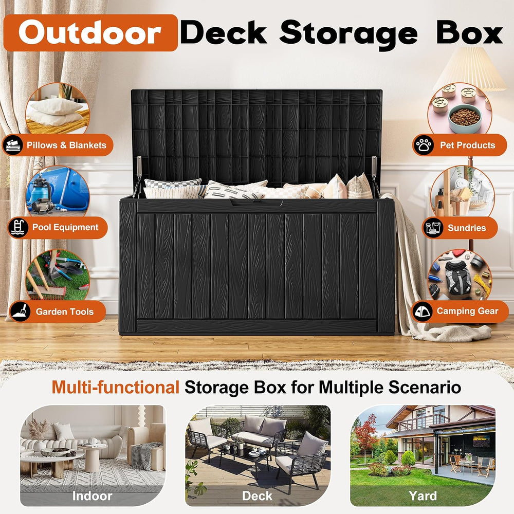 Waterproof Outdoor Storage Box, Resin Patio Organizer,120 Gal,Black