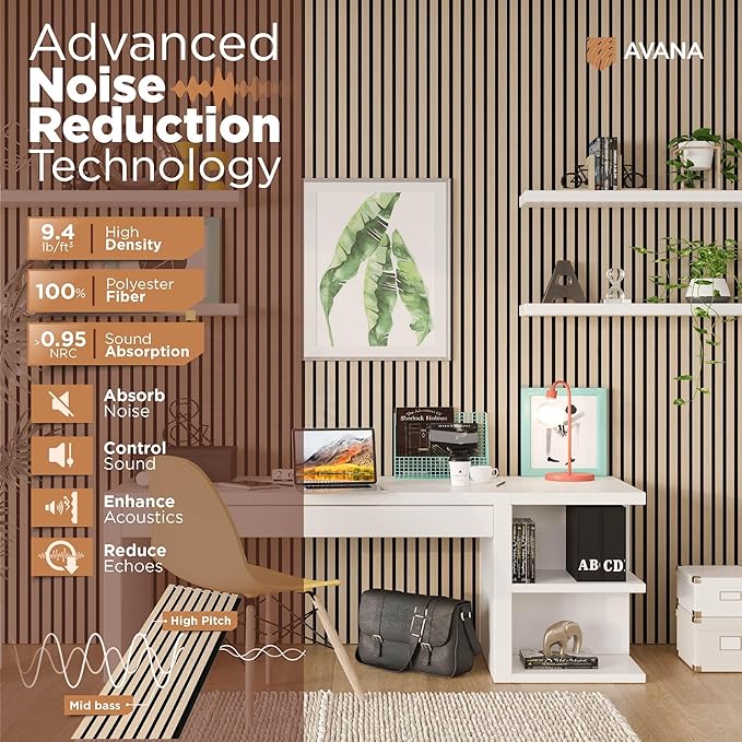 Avana Acoustic Wood Wall Panels – 94.4 x 12.6 Inch White Oak Acoustic Panels ...
