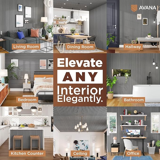 Avana Acoustic Wood Wall Panels – 94.4 x 12.6 Inch Gray Oak Acoustic Panels 2...