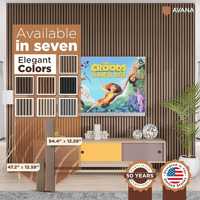 Avana Acoustic Wood Wall Panels – 94.4 x 12.6 Inch Smoke Walnut Acoustic Pane...