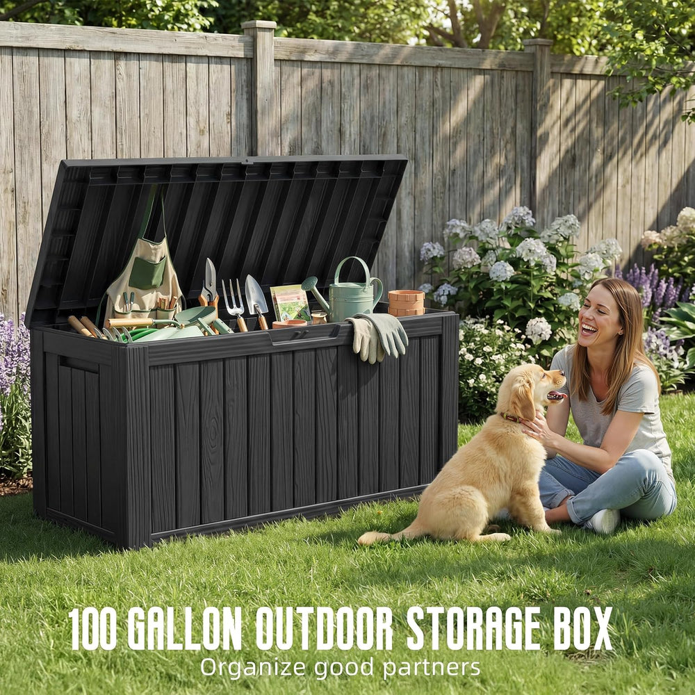 DRATO 100 Gallon Waterproof Deck Box Outdoor Storage Box with Wheels Black