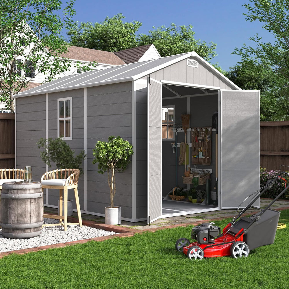 UDPATIO Plastic Storage Shed 7.5x10FT, Outdoor Resin Garden Shed,Grey White