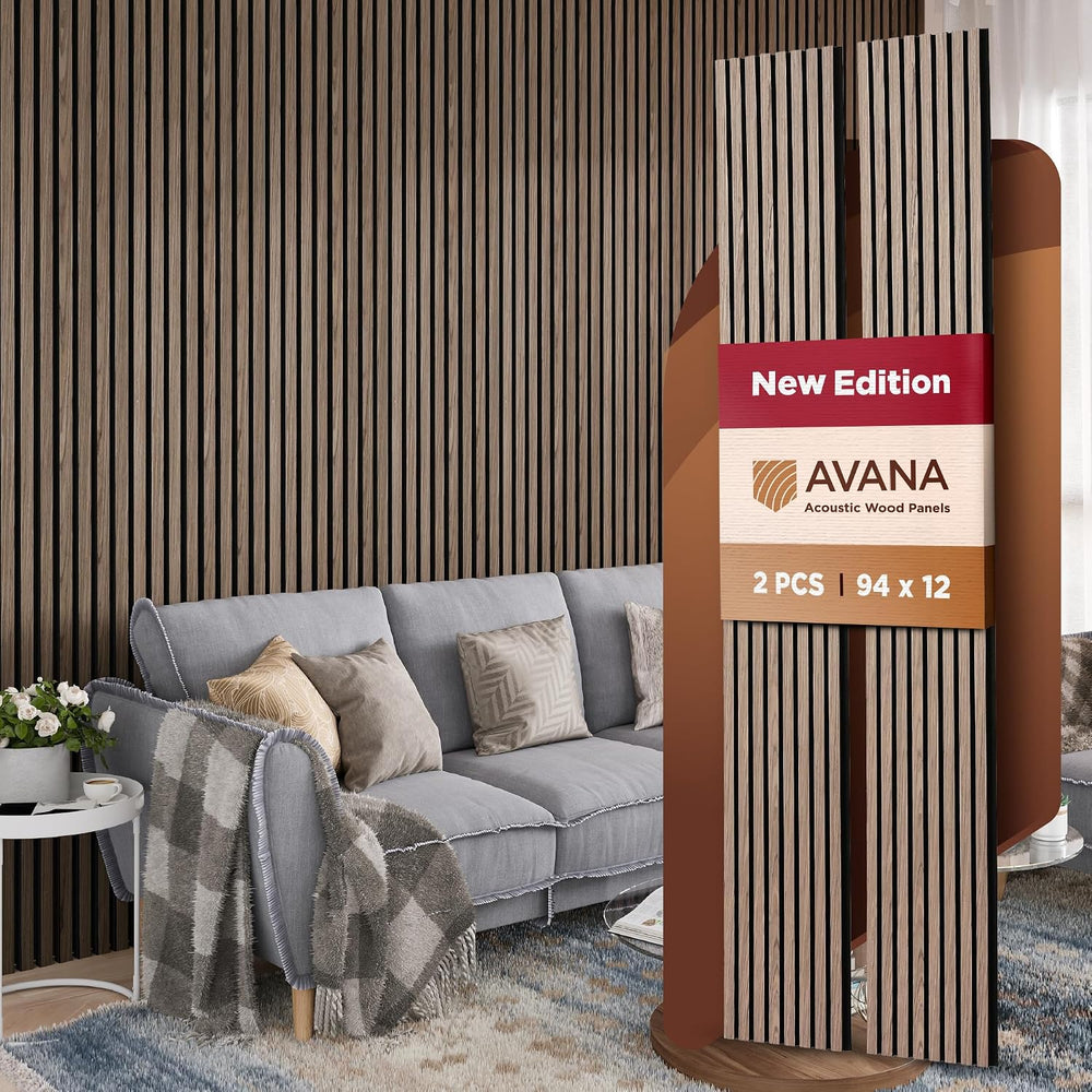Avana Acoustic Wood Wall Panels – 94.4 x 12.6 Inch Natural Walnut Acoustic (2...