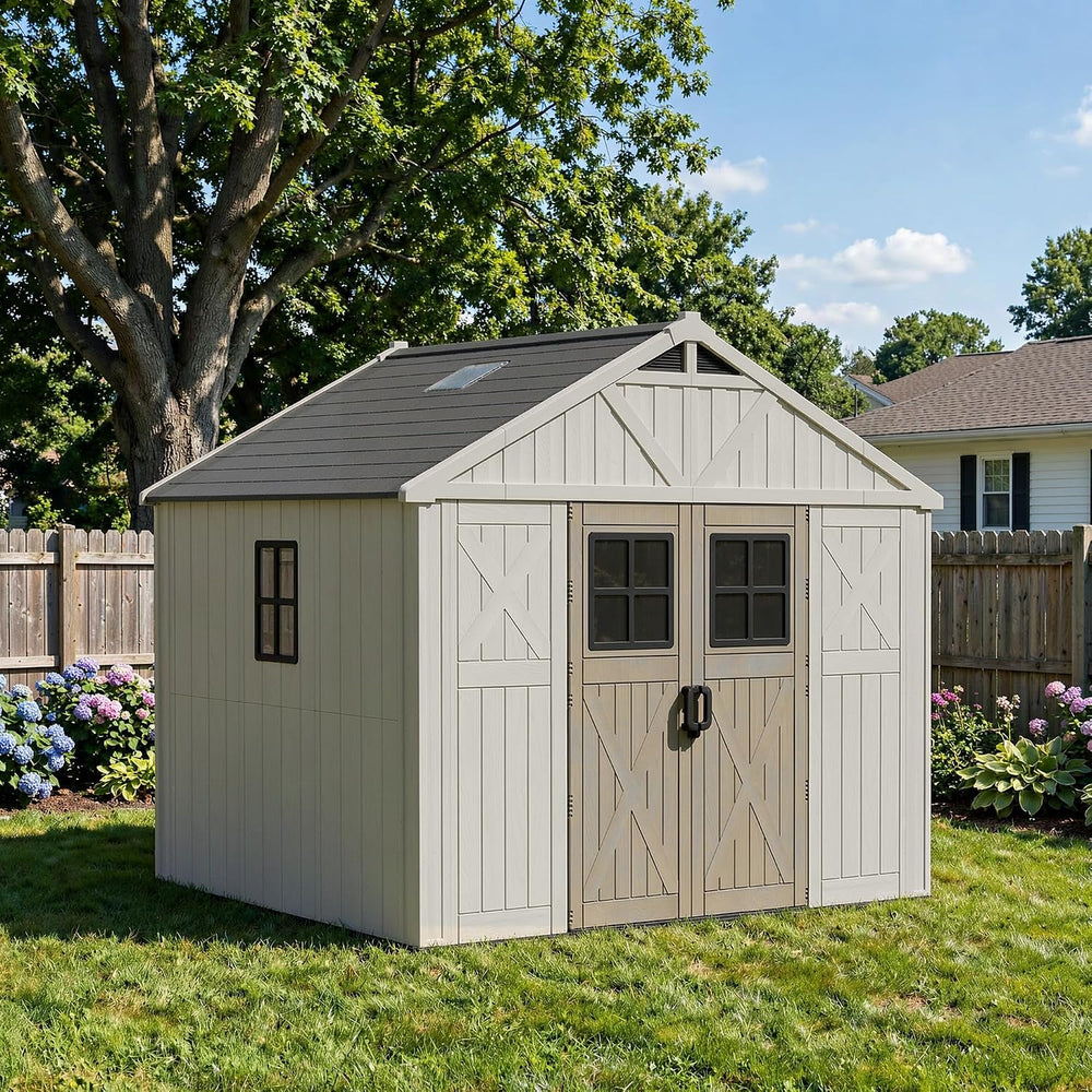 Devoko 10x8 FT Resin Storage Shed with Floor, Large Outdoor Plastic Sheds
