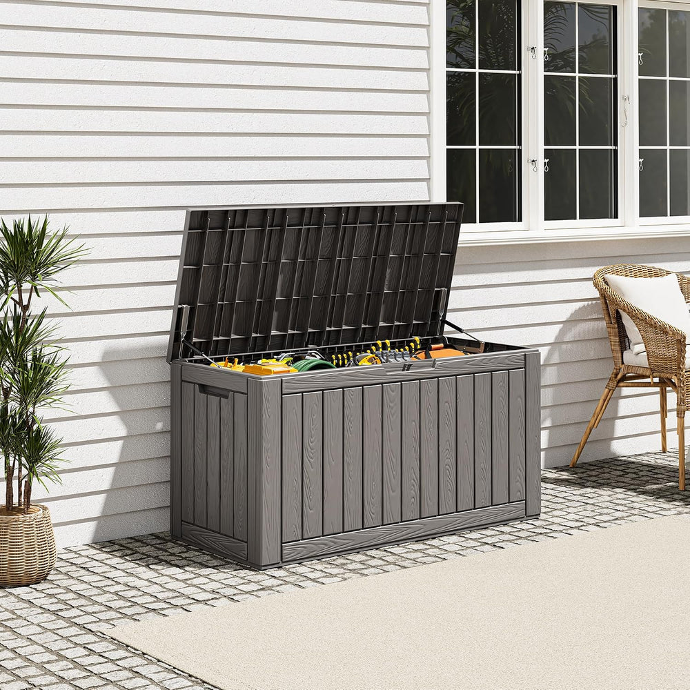 Resin Outdoor Deck Storage Box Waterproof (Grey, 120 Gallon)
