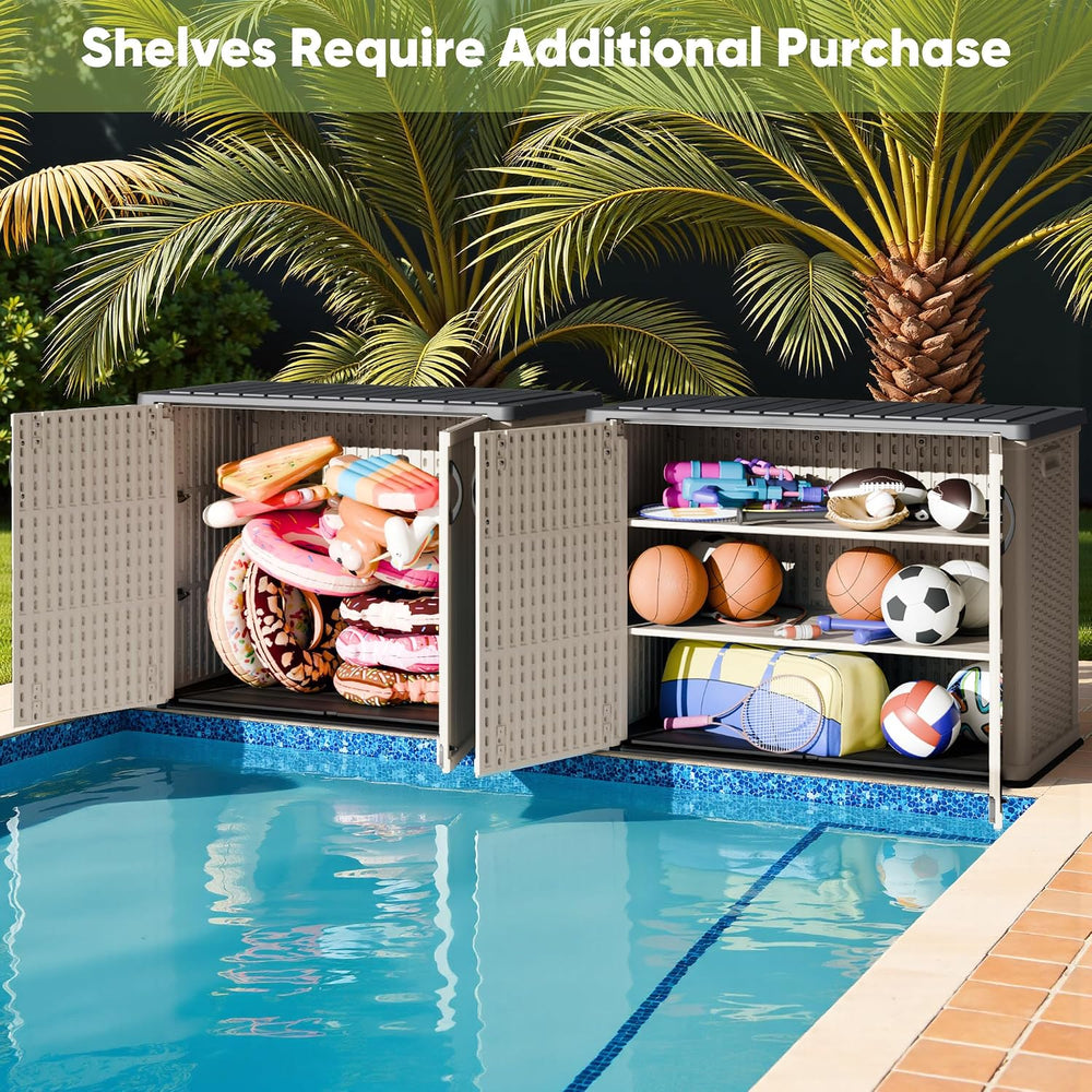 Devoko Shelf of Resin Outdoor Storage Cabinet, 26 Cu Ft Horizontal Outdoor St...