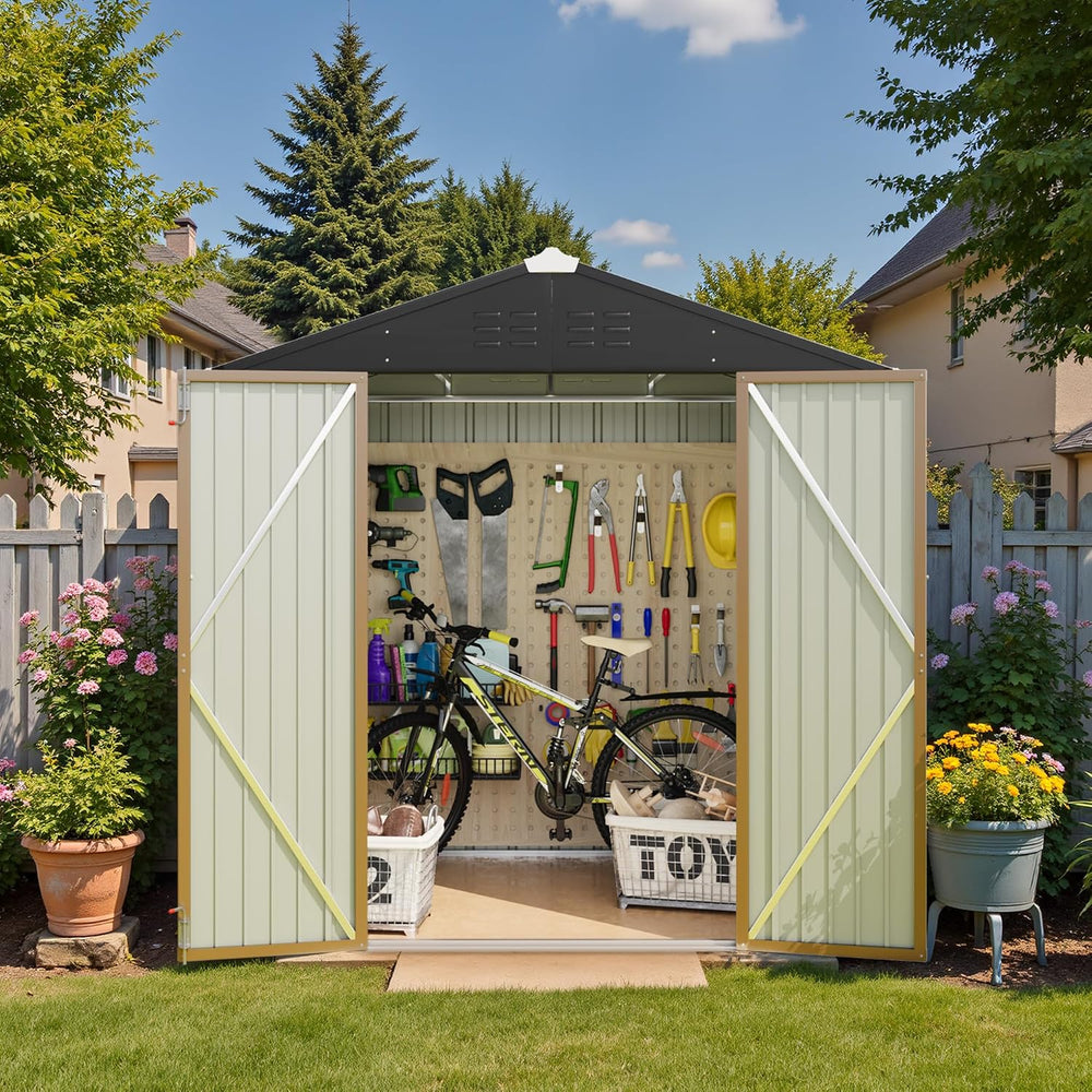Greesum 6x4FT Outdoor Storage Shed, Brown