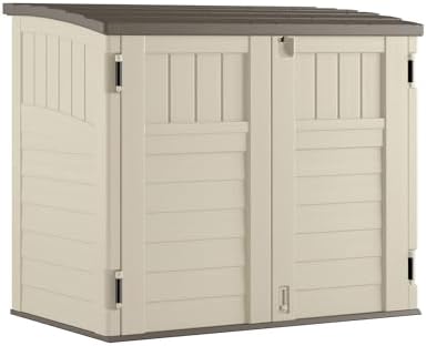 Suncast 34 Cu Ft Capacity Horizontal Outdoor Storage Shed for Garbage Cans, G...