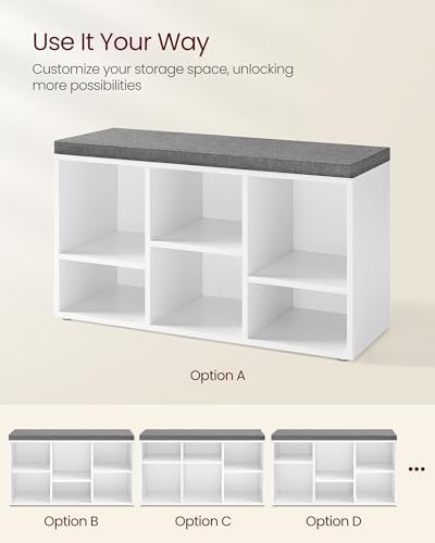 VASAGLE Shoe Bench with Cushion, 6 Compartments, 3 Adjustable Shelves
