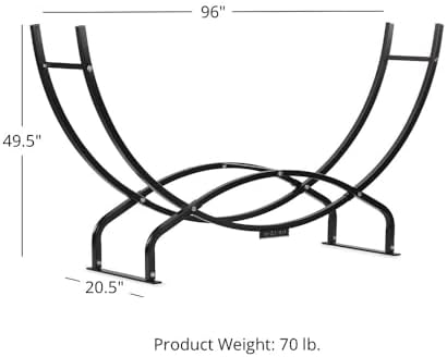 Ash & Ember 8 ft Crescent Firewood Rack, Curved Two-Level Design, Square ...