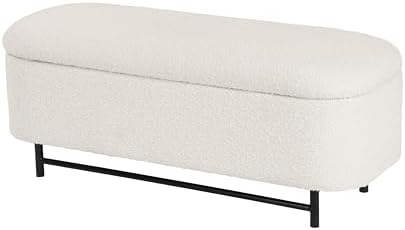 HomePop 46" Ellipse Storage Bench with Metal Legs - Cream Boucle