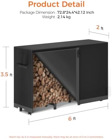 6ft Firewood Log Rack with Cover Outdoor, Heavy Duty Indoor Outdoor Firewood ...