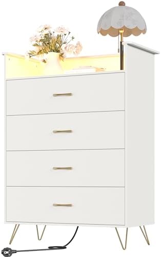 Jojoka 4 Drawer Dresser with RGB LED Light & Charging Station - Modern Ch...