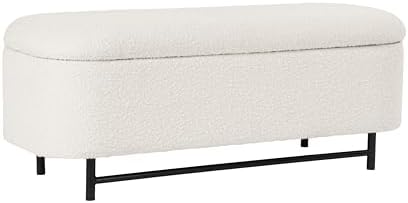 HomePop 46" Ellipse Storage Bench with Metal Legs - Cream Boucle