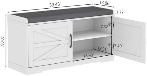 Loomie Shoe Storage Bench, 2-Tier Farmhouse Entryway Bench with Padded Seat C...