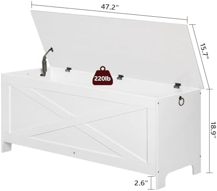MAHANCRIS 47.2" Storage Chest with Lid, Storage Bench with Safety Hinges