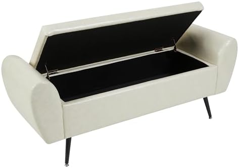 56" Faux Leather Storage Bench for Bedroom King Size Bed, Beige