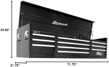 Homak H2PRO Series 72 Inch 10 Drawer Top Chest, Black BL02010720