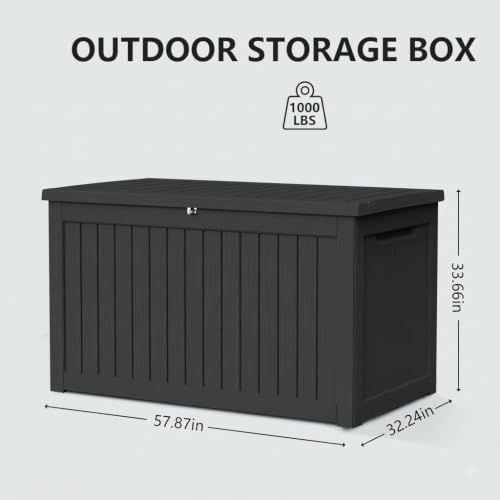 300 Gallon Outdoor Storage Box Waterproof Lockable Resin Deck Box Large, Pati...