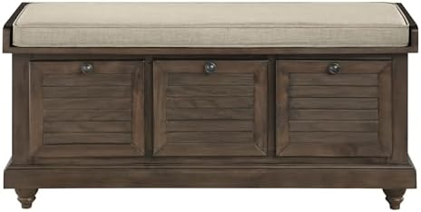 OSP Home Furnishings Dover Coastal Lift-Top Storage Bench with Shutter Face S...