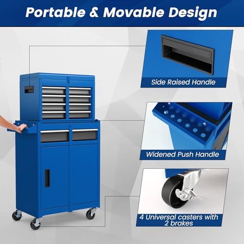 DREAMADE 5-Drawer Tool Chest Combo, Rolling Tool Cabinet w/Detachable Top Too...