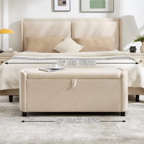 48" Ottoman with Storage, Large Storage Ottoman Bench, Beige