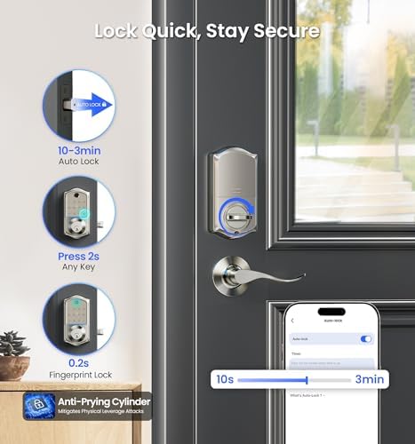 Veise VE017-L Fingerprint Smart Lock with 2 Lever Handle Set, Satin Nickel
