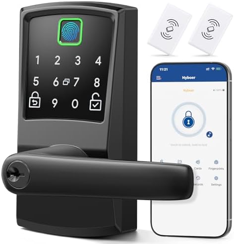 Keypad Smart Door Lock with Handle, Fingerprint Keyless Entry Digital Lock fo...
