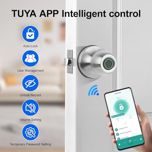 Smart Fingerprint Door Knob, 3-in-1 Keyless Entry with Auto Lock & App, B...